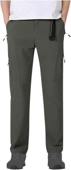Hiking Pants Men with Belt 5 Zipper Pockets Waterproof Lightweight Quick Dry Travel Fishing Workout Pant Stretch Active