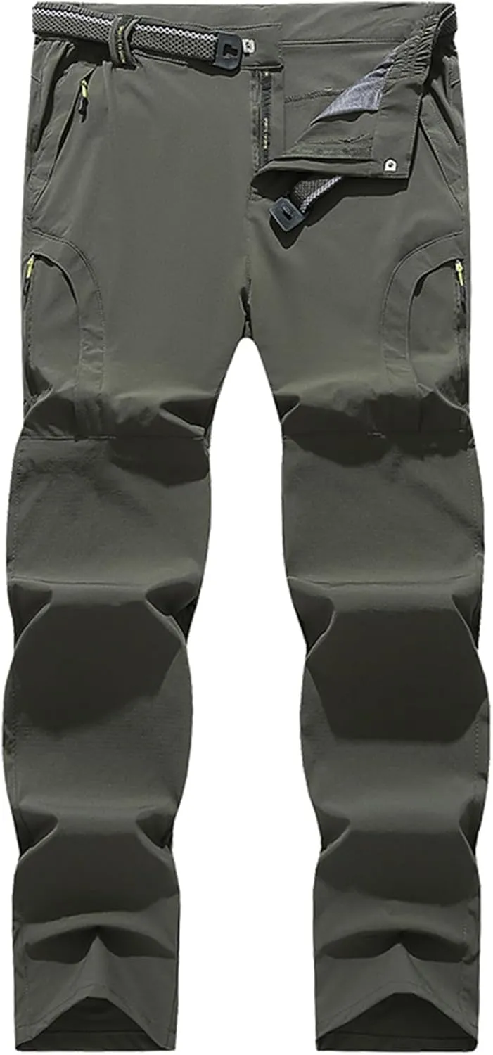 Hiking Pants Men with Belt 5 Zipper Pockets Waterproof Lightweight Quick Dry Travel Fishing Workout Pant Stretch Active