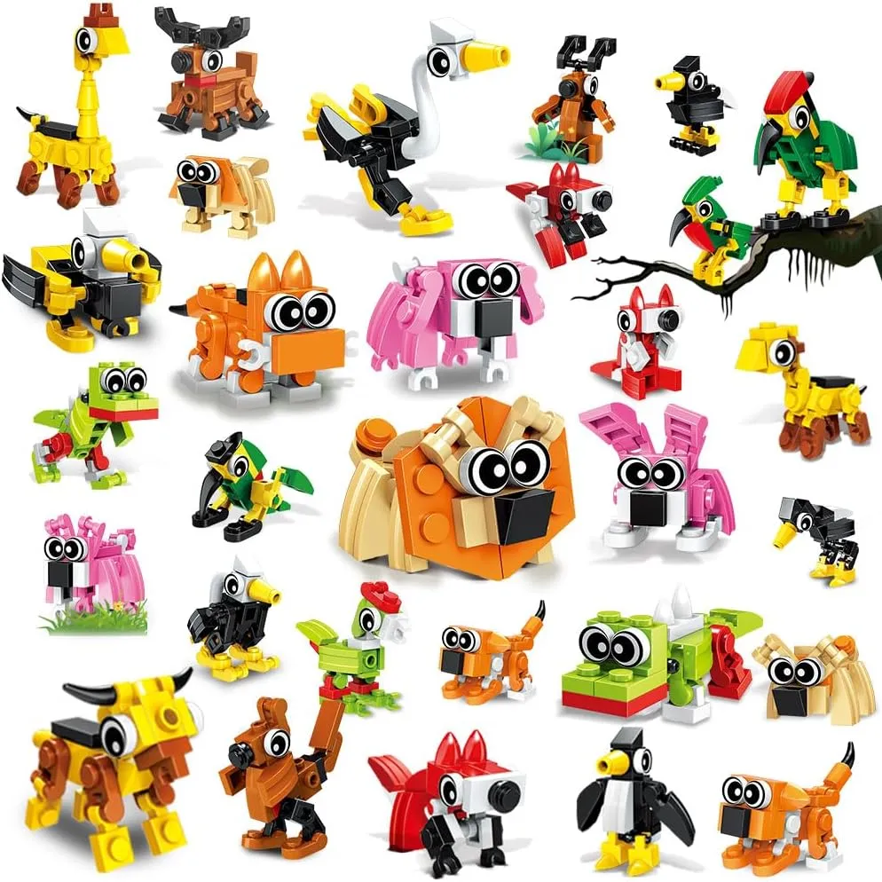 HOGOKIDS Party Favors for Kids, 20 Pack Animals Building Block Toy, Easter Gifts Goodie Bags Stocking Stuffer Classroom Prizes Building Set, Christmas Birthday Gift for Boys Girls Ages 6-12 