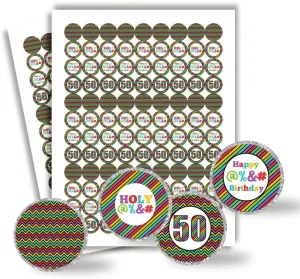 Holy @%*# 50th Birthday Party Kiss Sticker Labels, 300 Party Circle Sticker Sized 0.75” for Chocolate Drop Kisses by AmandaCreation, Great for Party Favors, Envelope Seals & Goodie Bags
