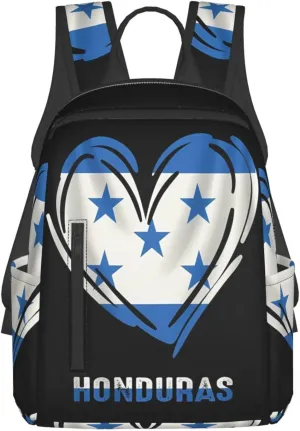 Honduras Flag Heart Casual Backpacks Large Capacity Laptop Backpack Sports Fitness Rucksack Travel Carry-On Daypack Work Bag for Outdoor Camping