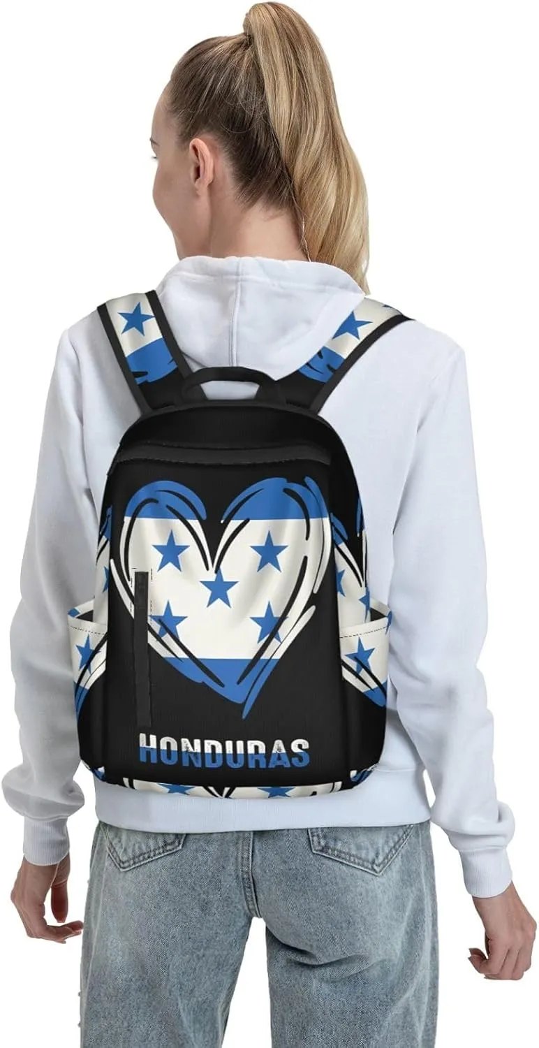 Honduras Flag Heart Casual Backpacks Large Capacity Laptop Backpack Sports Fitness Rucksack Travel Carry-On Daypack Work Bag for Outdoor Camping