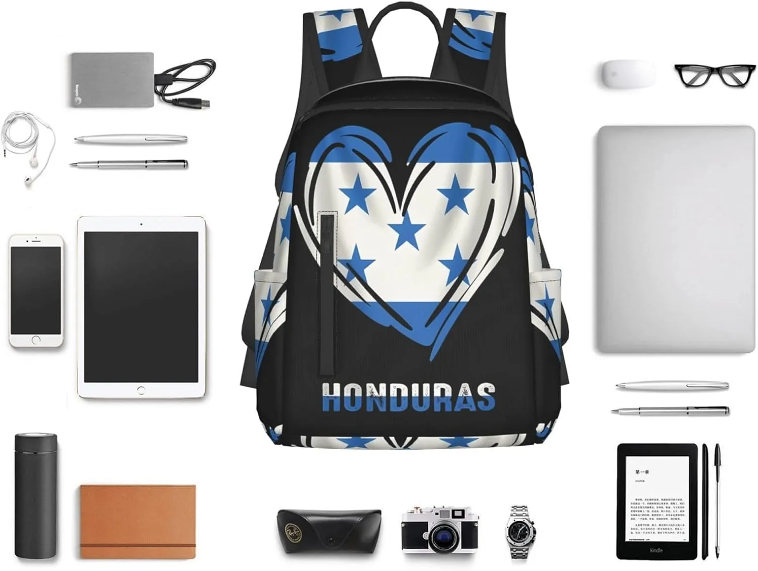 Honduras Flag Heart Casual Backpacks Large Capacity Laptop Backpack Sports Fitness Rucksack Travel Carry-On Daypack Work Bag for Outdoor Camping