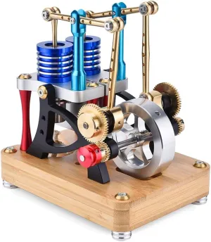 Hot Air Stirling Engine Generator That Runs, Alpha-Type Dual-Cylinder Dual-Piston Combustion Engine Model Build Kit Science Physical Experiment Toys for Mechanical Model Lovers