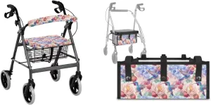Hummingbird Flower Strawberry 3Pcs Rollator Walker Basket Under Seat Bag Comfortable Seat Cover and Backrest Covers for Walker Rollator Accessories Senior Travel