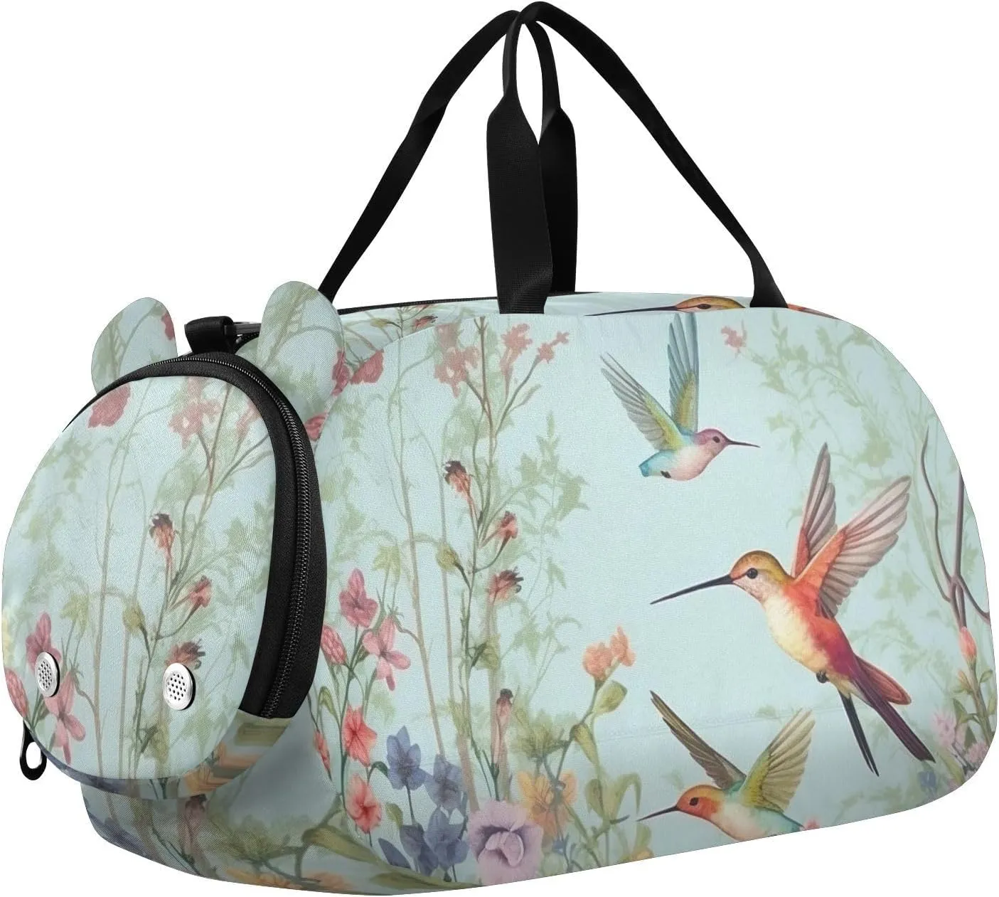 Hummingbirds Duffle Bag for Girl, Sports Duffle Gym Bags with Shoe Compartment, Personalized Overnight Bag Travel Weekender for Kids