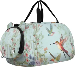 Hummingbirds Duffle Bag for Girl, Sports Duffle Gym Bags with Shoe Compartment, Personalized Overnight Bag Travel Weekender for Kids