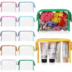 Huwena 12 Pcs Clear Zipper Pouches for Travel Colorful Nylon Makeup Bag Waterproof Snack Pouches Cute Portable Purse Cosmetic Bags Travel Skincare Toiletry Organizer for Women Girls Gift