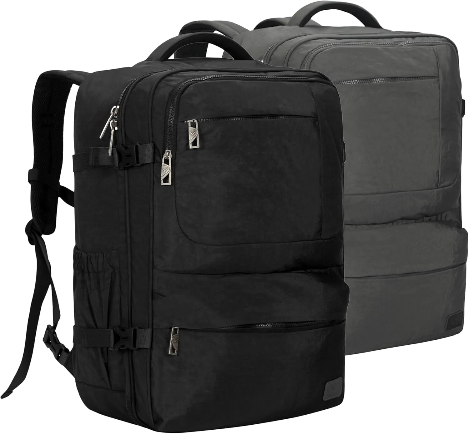 Hynes Eagle 44L Carry on Backpack Airline Approved Travel Backpack for Men Women Large Laptop Backpack 17 inch Nylon Backpack Overnight Weekender Duffel Bag Black with Grey