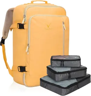 Hynes Eagle Carry on Backpack 38L Large Travel Backpack for Women Flight Approved Weekender Bag Laptop Backpack Men 15 inches Yellow with 3PCS Packing Cubes Set Grey