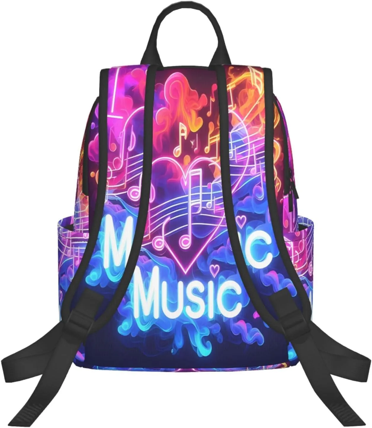 I Love Music Neon Note Casual Backpacks Large Capacity Laptop Backpack Sports Rucksack Travel Daypack Adjustable Shoulder Strap Work Bag for Outdoor Camping