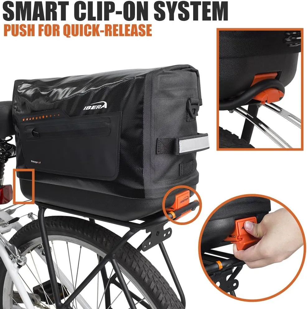 Ibera Bike Trunk Bag - PakRak Clip-On Quick-Release Waterproof Bicycle Commuter Bag