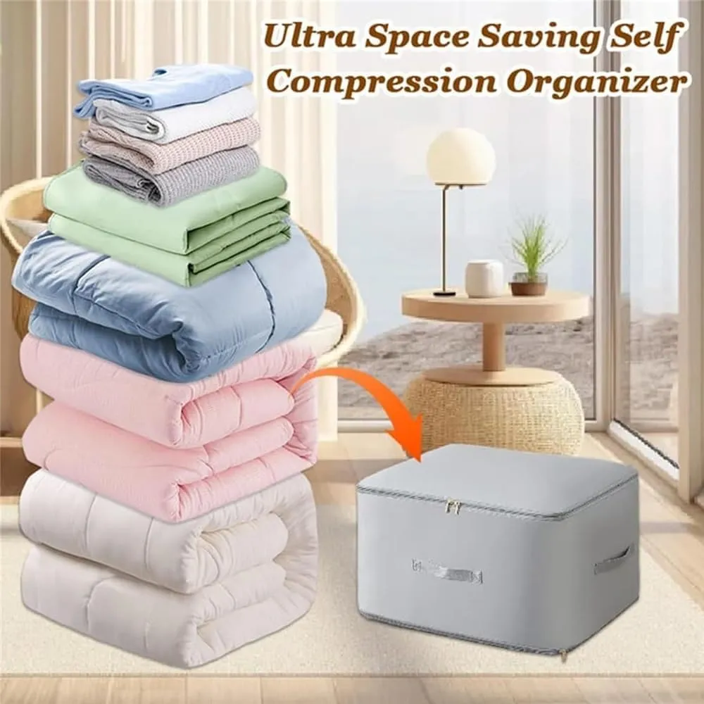 Implicationi Ultra Space Saving Self Compression Organizer, Implicationi Compression Organizer, Large Capacity Compression Bags for Travel, for Clothes, Comforters (Gary,2Floo21.25 * 16.53 * 23.62in)