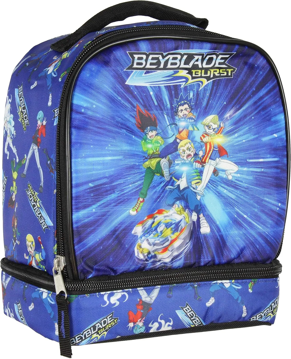 INTIMO Beyblade Burst Spinner Top Anime Characters Dual Compartment Insulated Lunch Box Bag Tote