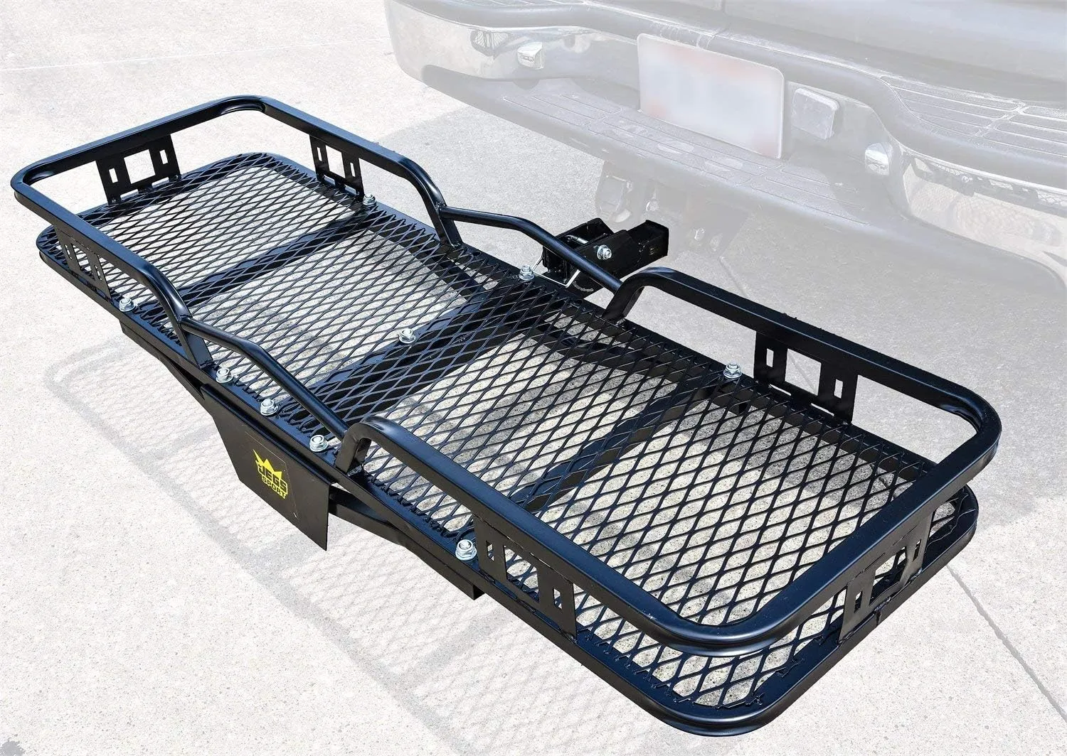 JEGS Trailer Hitch Cargo Carrier - 500 LBS Capacity Hitch Rack Cargo Carrier - Fits 2” Receiver Hitches - Heavy-Duty Black Powder Coated Steel - 60” Long x 20” Wide Vehicle Cargo Carrier
