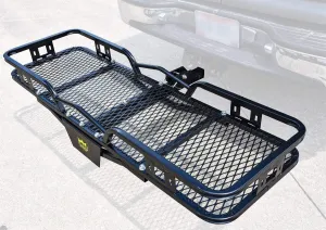 JEGS Trailer Hitch Cargo Carrier - 500 LBS Capacity Hitch Rack Cargo Carrier - Fits 2” Receiver Hitches - Heavy-Duty Black Powder Coated Steel - 60” Long x 20” Wide Vehicle Cargo Carrier