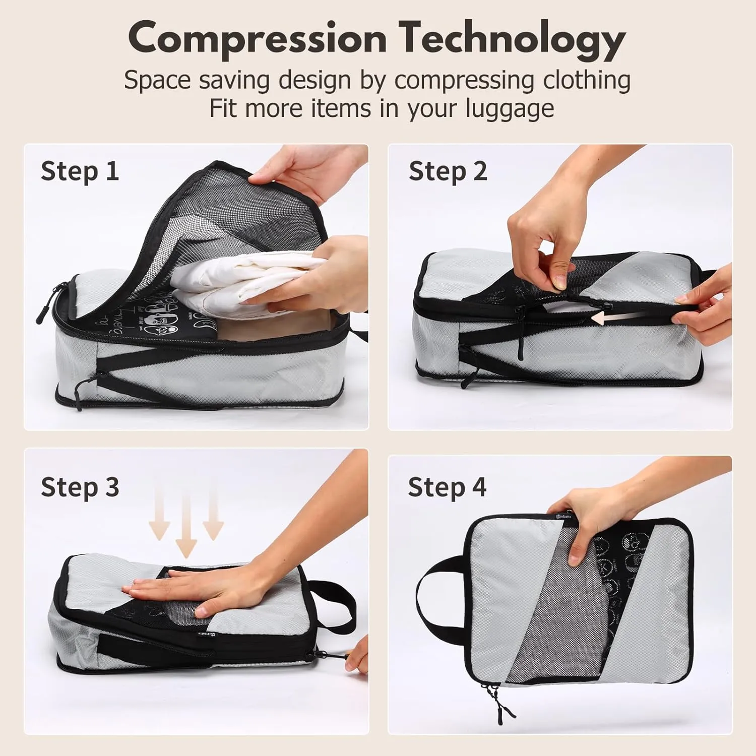 Jetsetta Extra Large Compression Packing Cubes with Mesh and laundry bag, Expandable Suitcase and Luggage Organizers for Travel Accessories（Grey 5 Set)