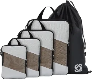 Jetsetta Extra Large Compression Packing Cubes with Mesh and laundry bag, Expandable Suitcase and Luggage Organizers for Travel Accessories（Grey 5 Set)
