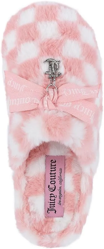Juicy Couture Women's Faux Fur Slippers – Fuzzy Closed-Toe, Fluffy Winter House Shoes, Comfortable Slip-Ons