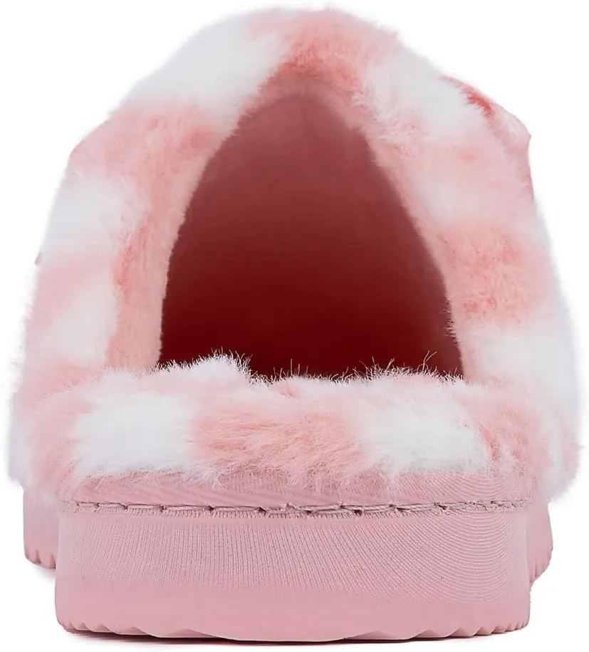 Juicy Couture Women's Faux Fur Slippers – Fuzzy Closed-Toe, Fluffy Winter House Shoes, Comfortable Slip-Ons
