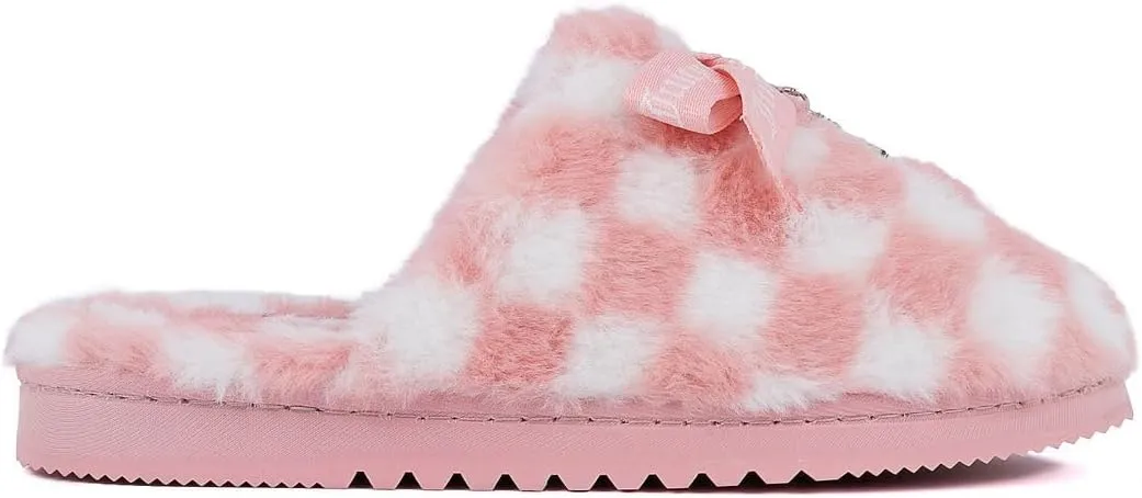 Juicy Couture Women's Faux Fur Slippers – Fuzzy Closed-Toe, Fluffy Winter House Shoes, Comfortable Slip-Ons