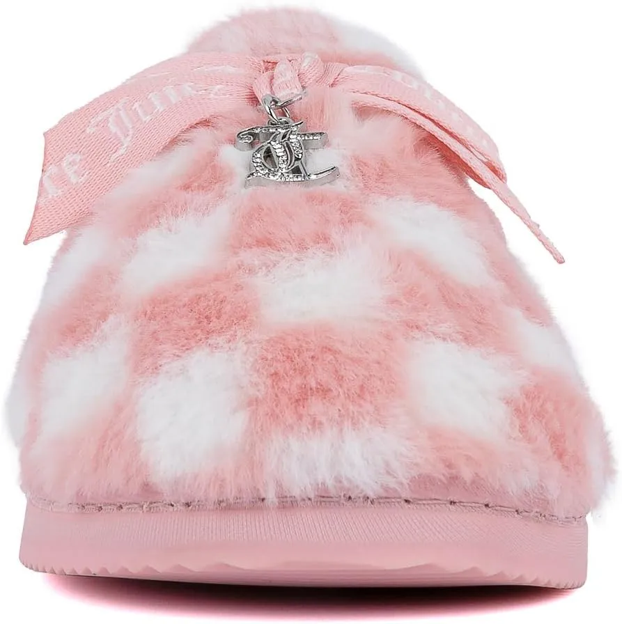 Juicy Couture Women's Faux Fur Slippers – Fuzzy Closed-Toe, Fluffy Winter House Shoes, Comfortable Slip-Ons
