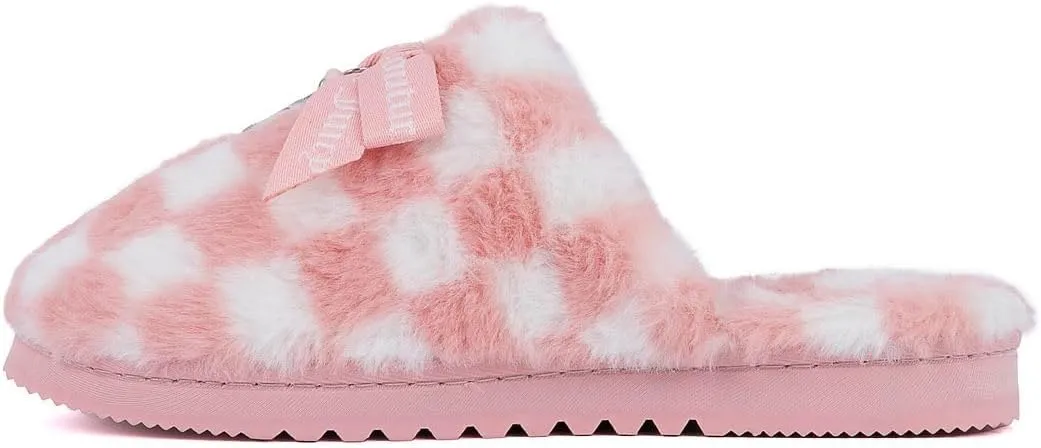 Juicy Couture Women's Faux Fur Slippers – Fuzzy Closed-Toe, Fluffy Winter House Shoes, Comfortable Slip-Ons