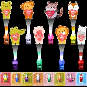 Juome Valentines Day Gifts for Kids - 32Pcs Finger Lights Valentines Day Cards for Kids Classroom School Light Up Toys Valentines Day Classroom Favors Prizes Gifts Valentines Exchange Goodie Bags