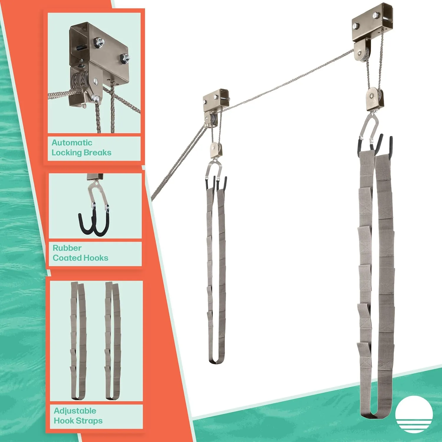 Kayak Storage Hoist - Overhead Pulley System with 125lb Capacity for Canoes, Bikes, Ladders, and More - for up to 12-Foot Ceilings