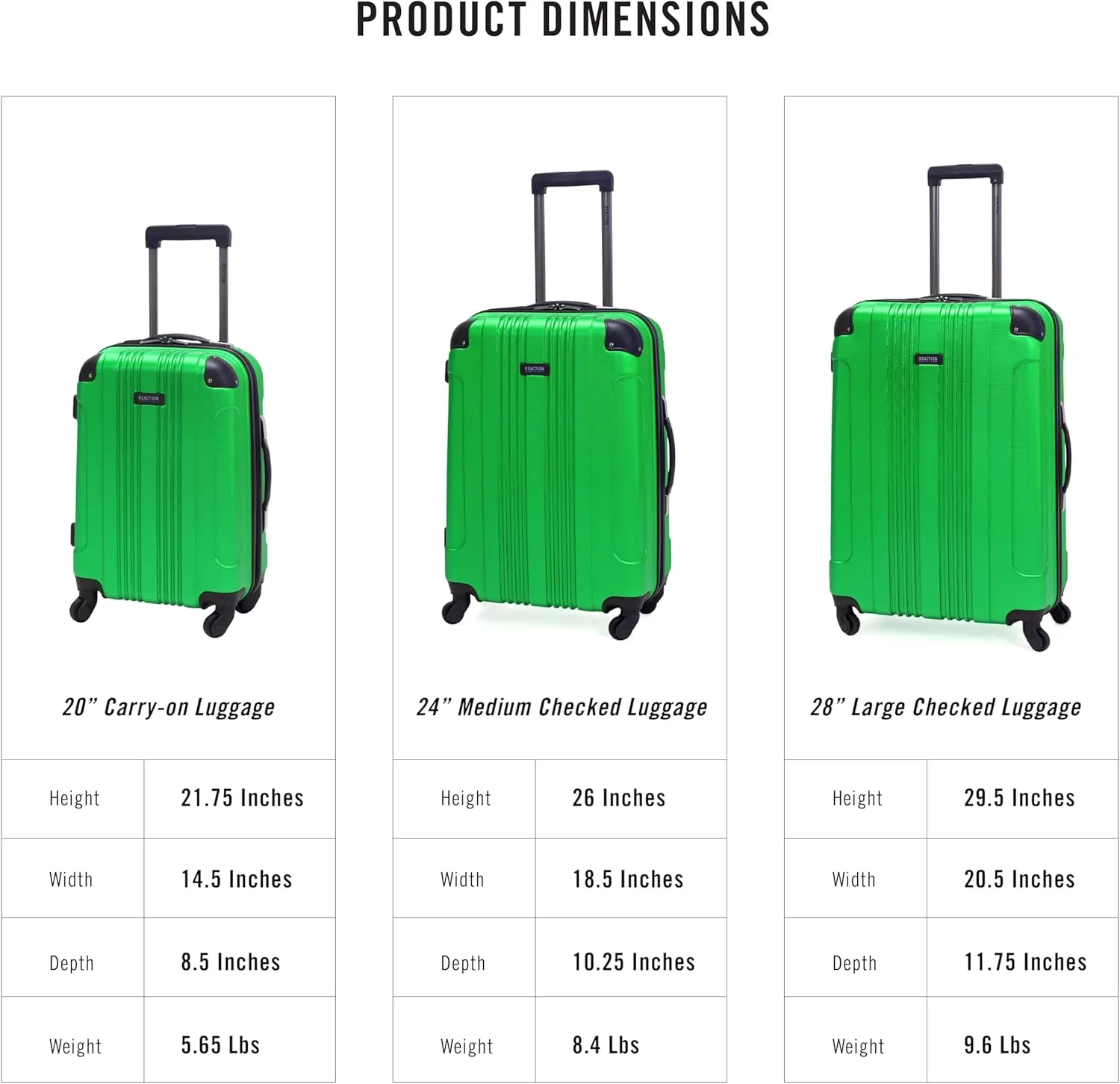 Kenneth Cole REACTION Out of Bounds Lightweight Hardshell 4-Wheel Spinner Luggage, Kelly Green, 20-Inch Carry On