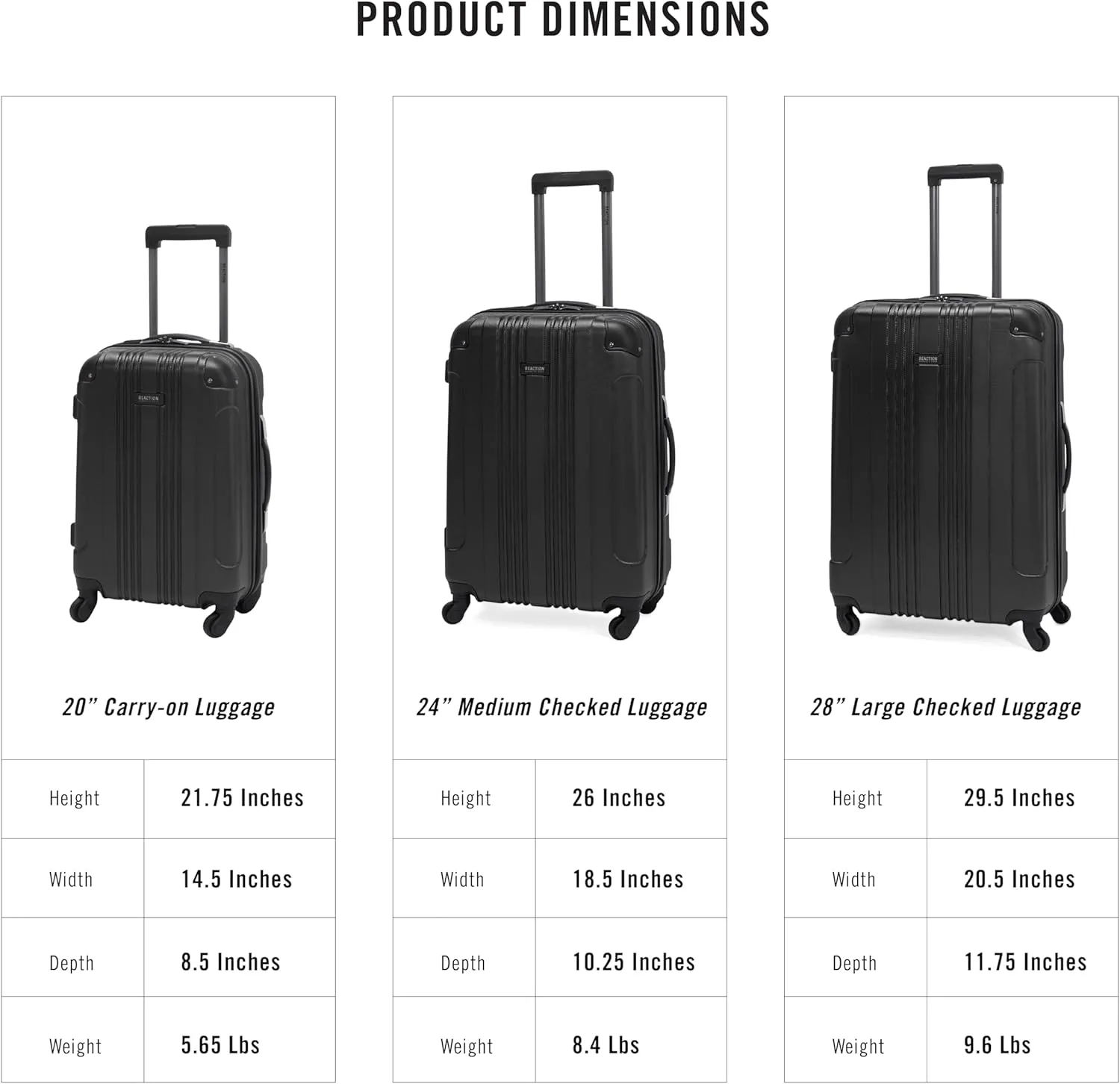 Kenneth Cole REACTION Out of Bounds Lightweight Hardshell 4-Wheel Spinner Luggage, Midnight Black, 24-Inch Checked
