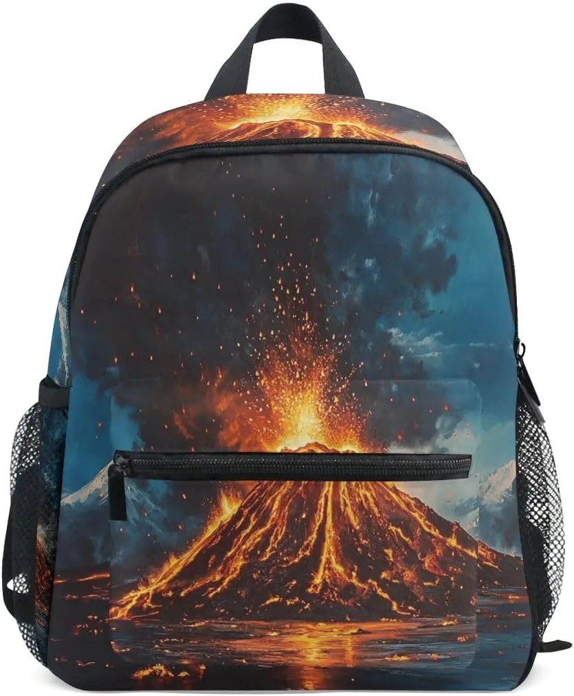 Kids Backpack for Boys Girls Toddler Bags Children Preschool Volcanic Eruption Kindergarten Small 3-8 Years Old Chest Strap