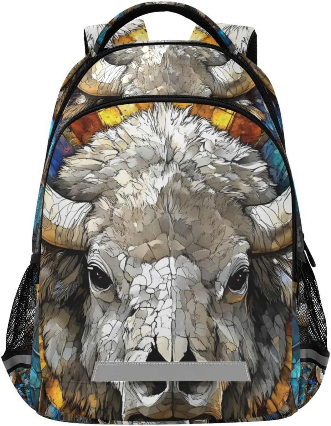 Kids Backpack Stained Glass Bison Print for Travel Daily Use, Lightweight School Bookbag for Boys Girls, Hiking Backpack 11.6x6.9x16.7 IN