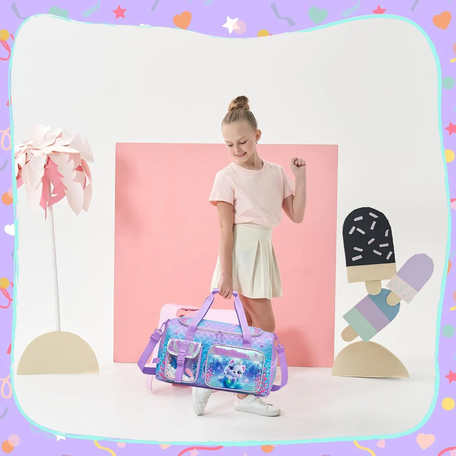 Kids Duffle Bag Girls Travel Sports Bag for Girls Overnight Dance Bags for Kids Weekender Gym Bags with Shoe Compartment