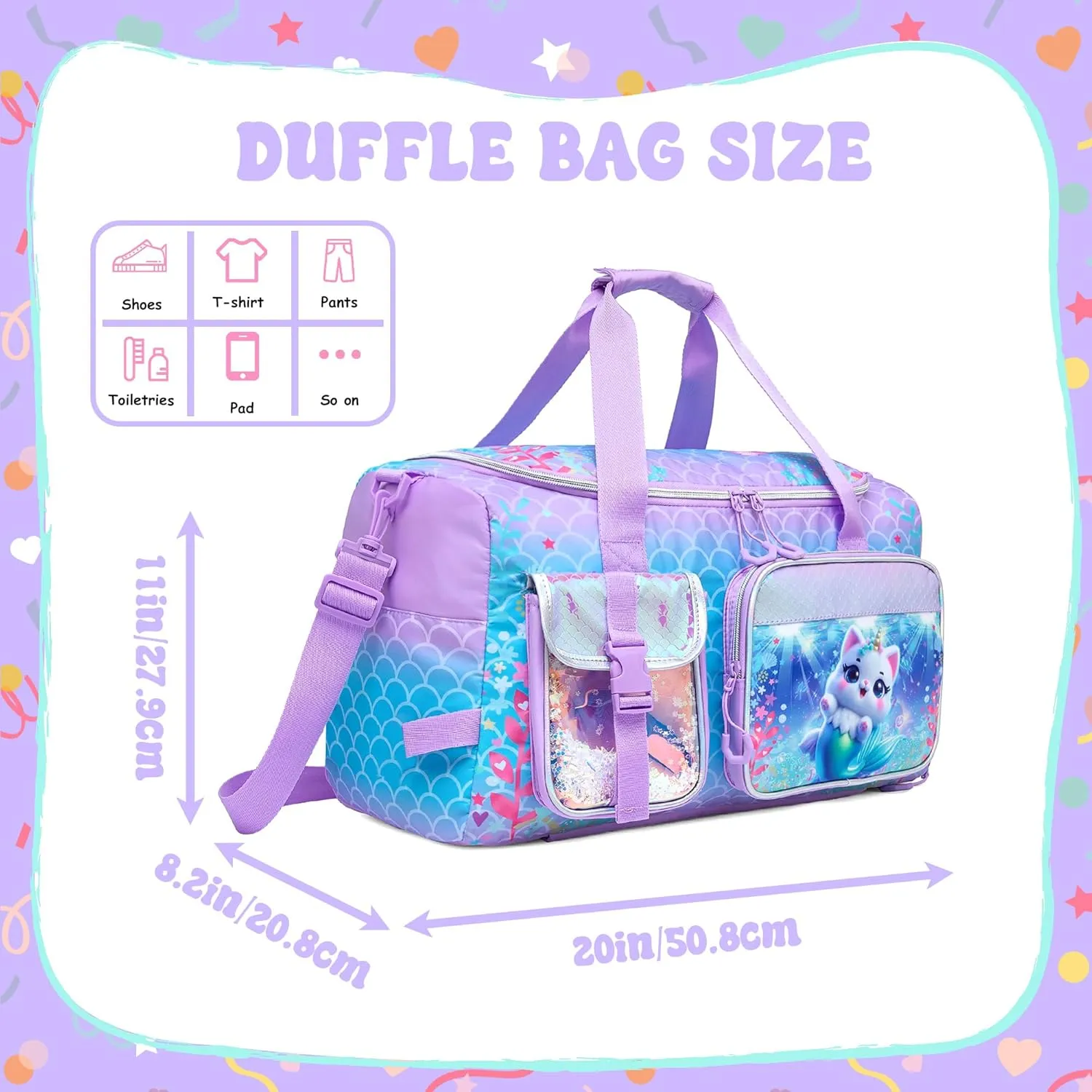 Kids Duffle Bag Girls Travel Sports Bag for Girls Overnight Dance Bags for Kids Weekender Gym Bags with Shoe Compartment