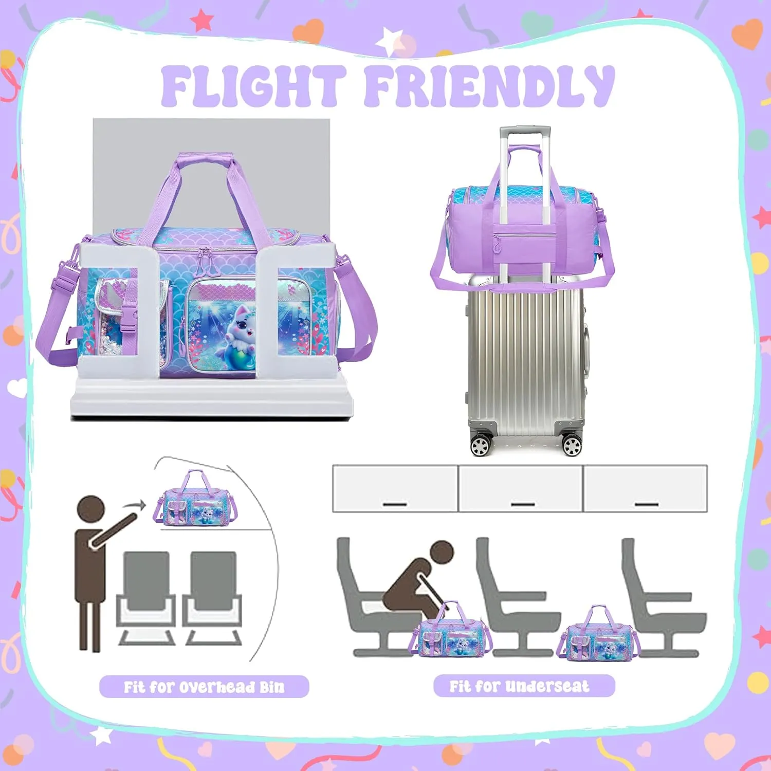 Kids Duffle Bag Girls Travel Sports Bag for Girls Overnight Dance Bags for Kids Weekender Gym Bags with Shoe Compartment
