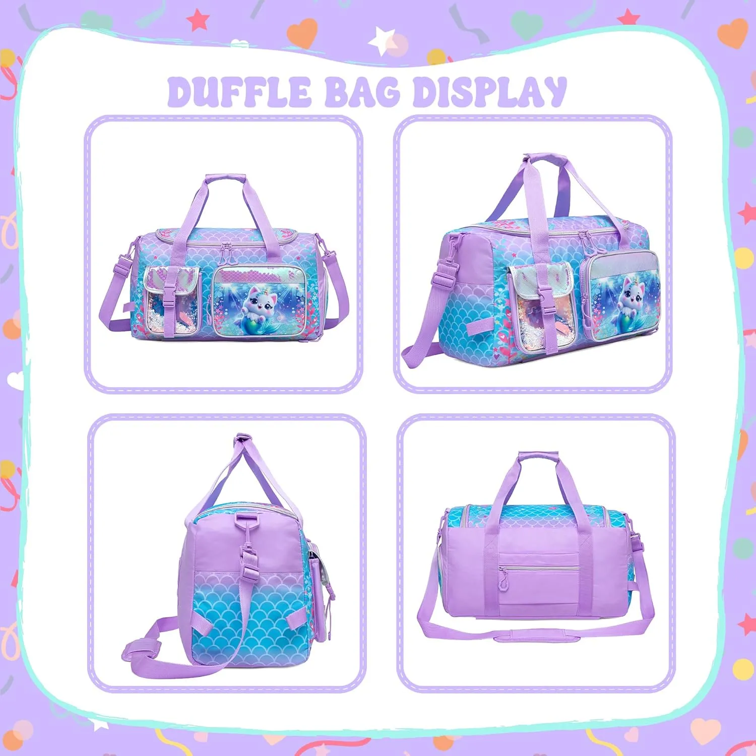 Kids Duffle Bag Girls Travel Sports Bag for Girls Overnight Dance Bags for Kids Weekender Gym Bags with Shoe Compartment