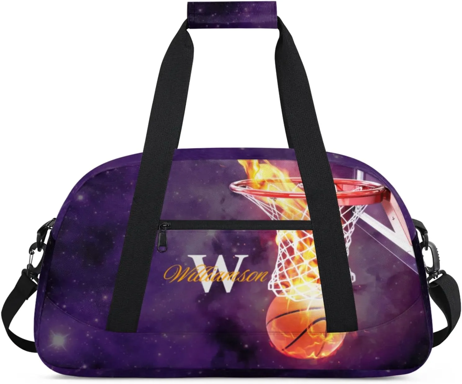 Kids Duffle Bag Personalized Gym Bag Overnight Bags, Ideal for Travel and Sports, Suitable for Men Women for Gym, Dance, Yoga, Durable Waterproof Sport Overnight Handbags Basketball Fire