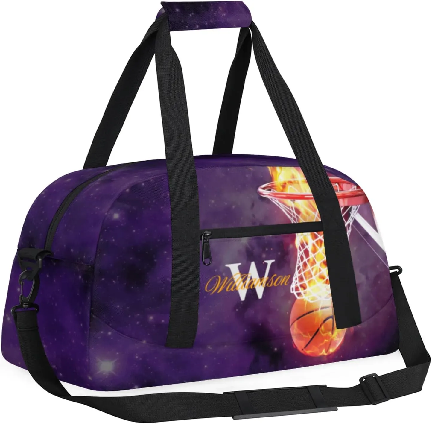 Kids Duffle Bag Personalized Gym Bag Overnight Bags, Ideal for Travel and Sports, Suitable for Men Women for Gym, Dance, Yoga, Durable Waterproof Sport Overnight Handbags Basketball Fire