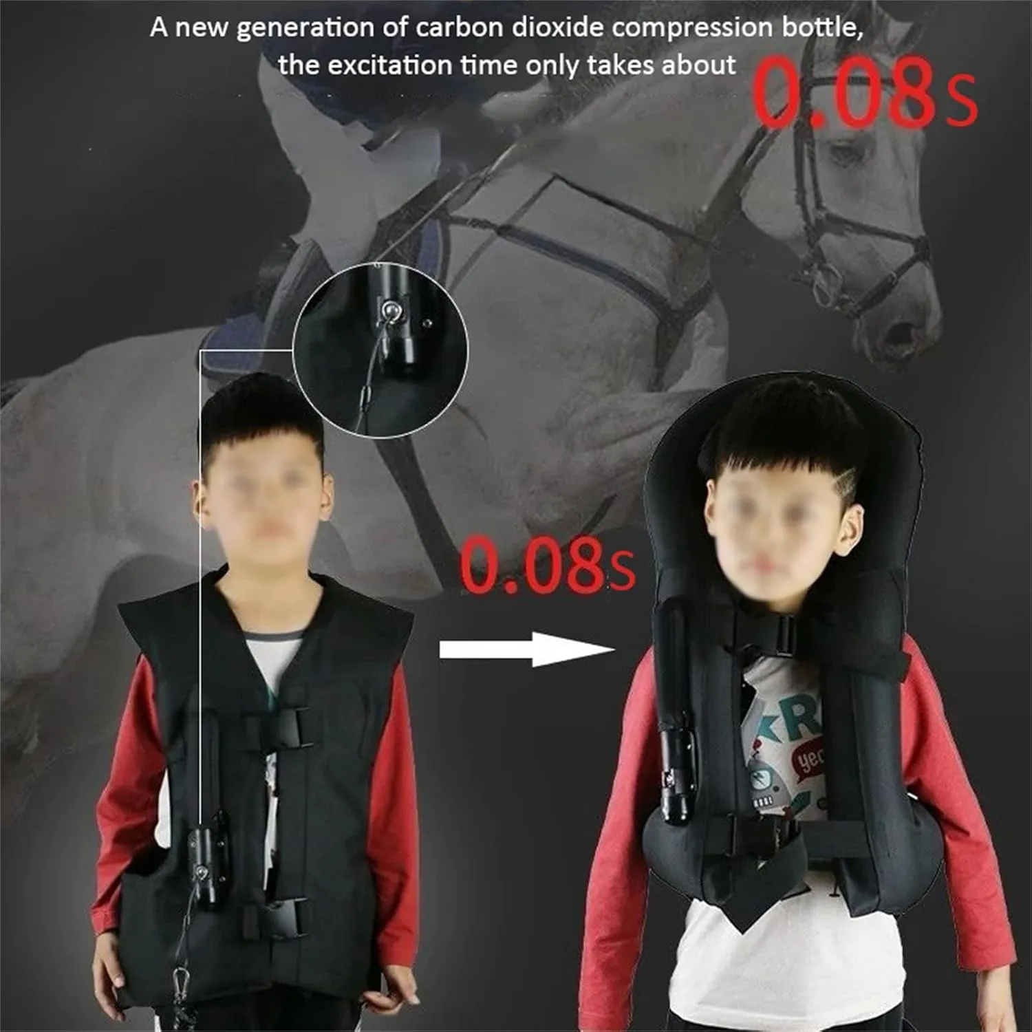Kids Horse Riding Airbag Vest, 4 Seasons Reusable Unisex Equestrian Training Professional Protective Vest