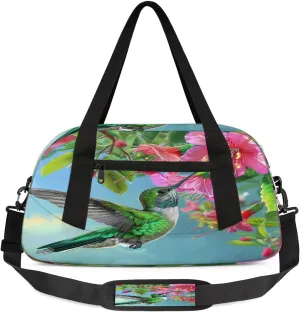 Kids Overnighter Duffel Bags for Boys & Girls,Hummingbird And Blooming Flower Travel Bags for Toddler Weekender Bag Childrens Gym Sports
