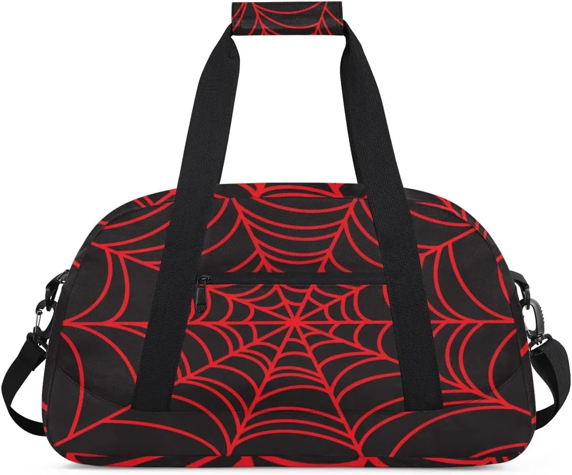 Kids Overnighter Duffel Bags for Boys Girls, Black Spider Web Carry-On Size Sports Gym Bag with Front Zipper Pocket for School Practice or Overnight Travel Weekender Sleepover Tote Bag