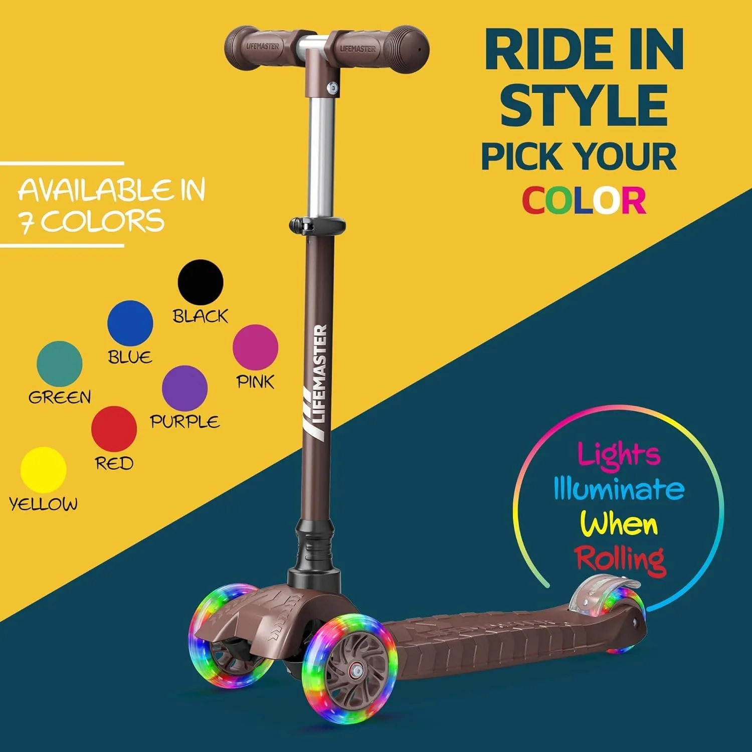 Kids Scooter – Children and Toddler 3 Wheel Kick Scooter – LED Wheel Lights Illuminate When Rolling– Adjustable Handlebar – Indoor and Outdoor