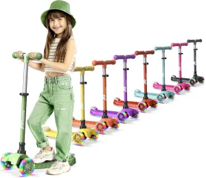 Kids Scooter – Children and Toddler 3 Wheel Kick Scooter – LED Wheel Lights Illuminate When Rolling– Adjustable Handlebar – Indoor and Outdoor