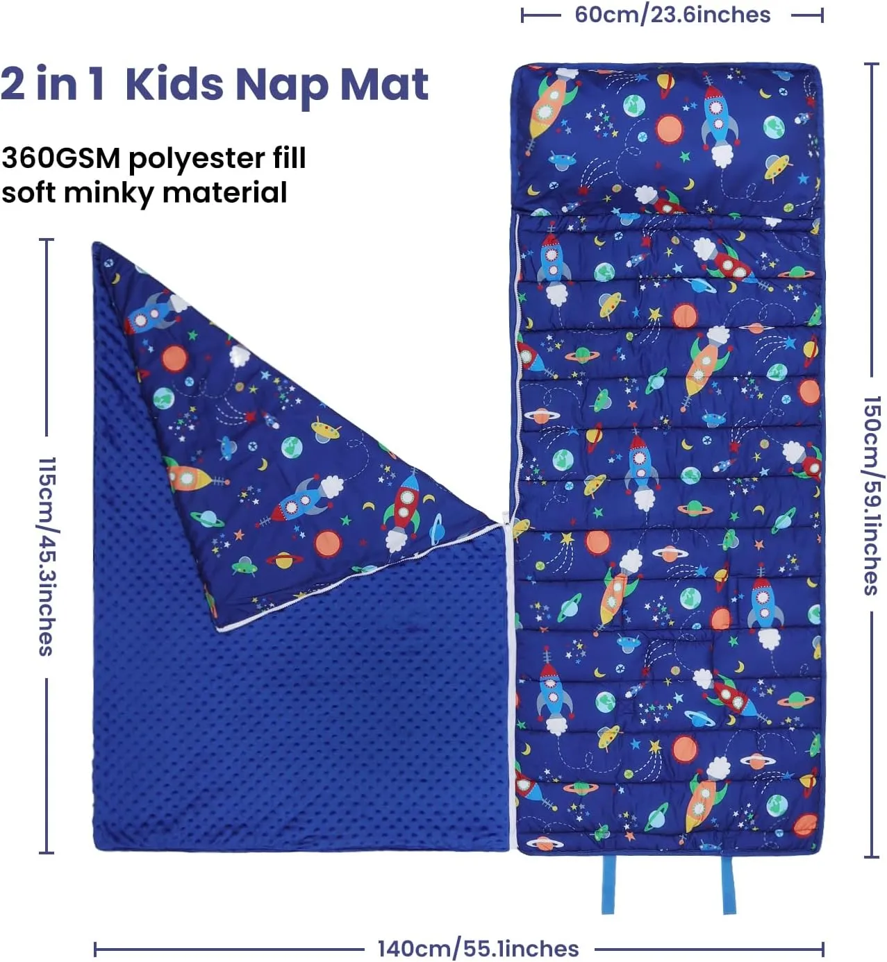 Kids Sleeping Bag Nap Mat with Removable Pillow and Blanket,Extra Thick Large 2 in 1 Slumber Bags for Boys Girls,Toddler Nap Mat for Preschool Daycare Travel Camping