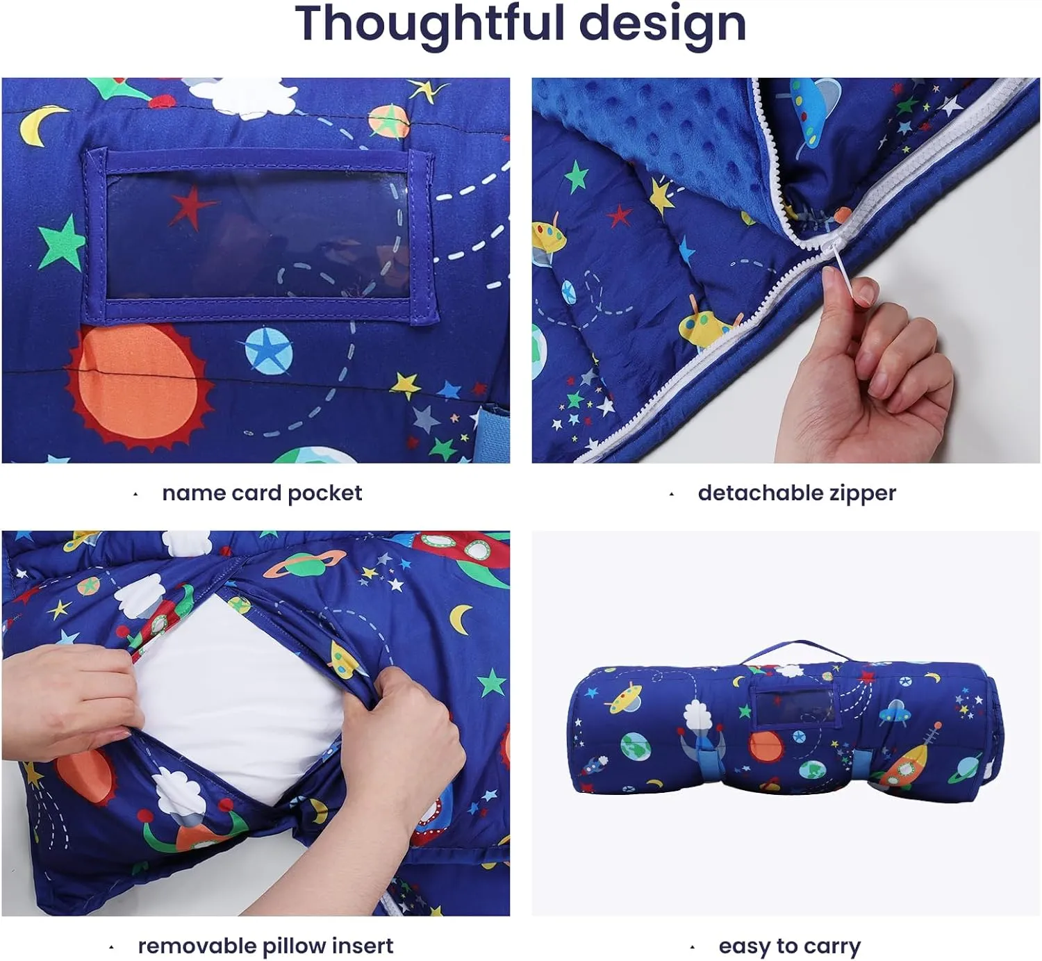 Kids Sleeping Bag Nap Mat with Removable Pillow and Blanket,Extra Thick Large 2 in 1 Slumber Bags for Boys Girls,Toddler Nap Mat for Preschool Daycare Travel Camping