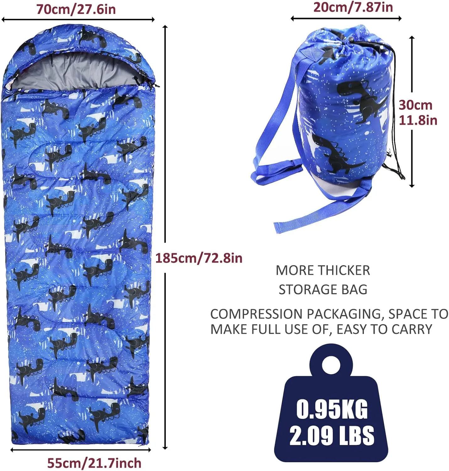 Kids Sleeping Bags - Camping Sleeping Bags with Carry Bag - Compact Sleeping Bag for Hiking, Backpacking 3 Season Warm & Cool Weather, Lightweight Waterproof Outdoor Travel for Boys Girls