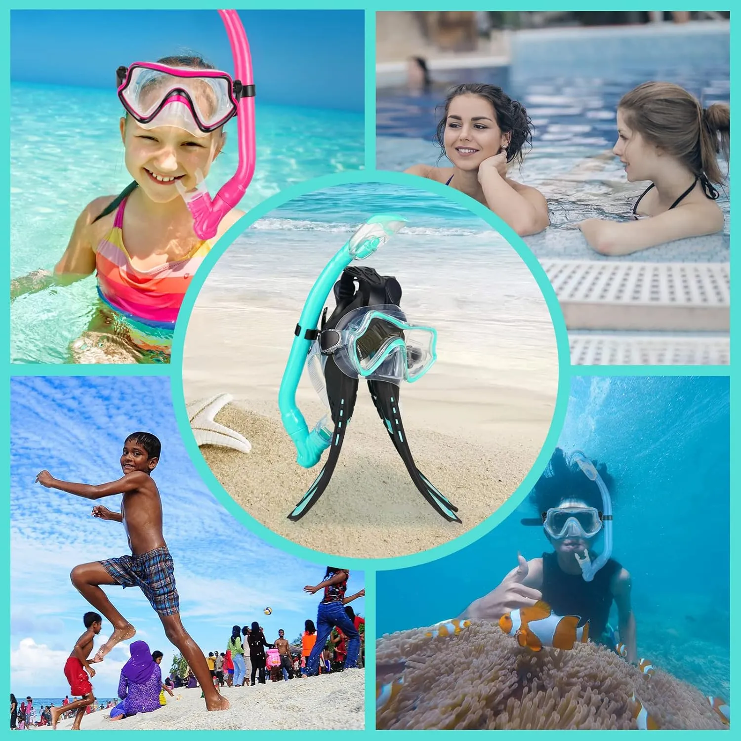 Kids Snorkeling Set - Adjustable Flippers   Panoramic Snorkel Mask   Dry Snorkel Tube   Travel Bags - Suitable for Kids & Juniors, Age 5-14