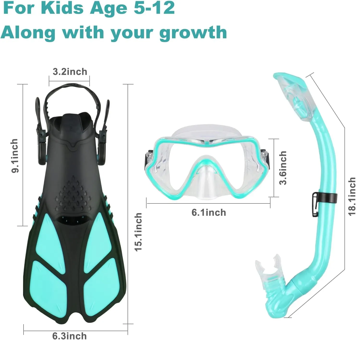 Kids Snorkeling Set - Adjustable Flippers   Panoramic Snorkel Mask   Dry Snorkel Tube   Travel Bags - Suitable for Kids & Juniors, Age 5-14