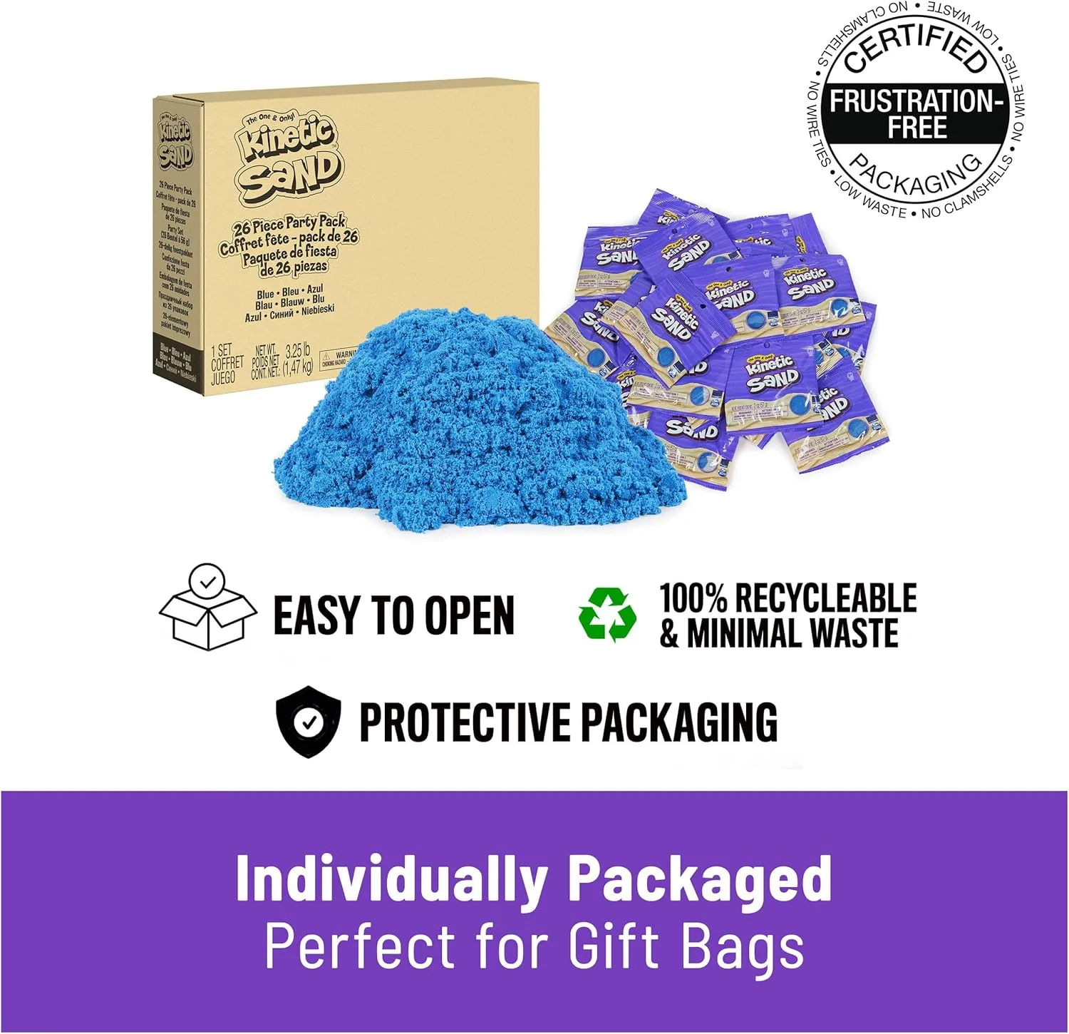 Kinetic Sand, 26-Piece Blue Play Sand Party Pack (Amazon Exclusive) for Party Favors, Goodie Bags and More, Sensory Toys for Kids Ages 3 and up